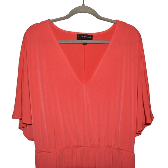 LANE‎ BRYANT $99 Coral V-Neck Stretch Midi Dress Flutter Sleeves 18/20 - Picture 3 of 4